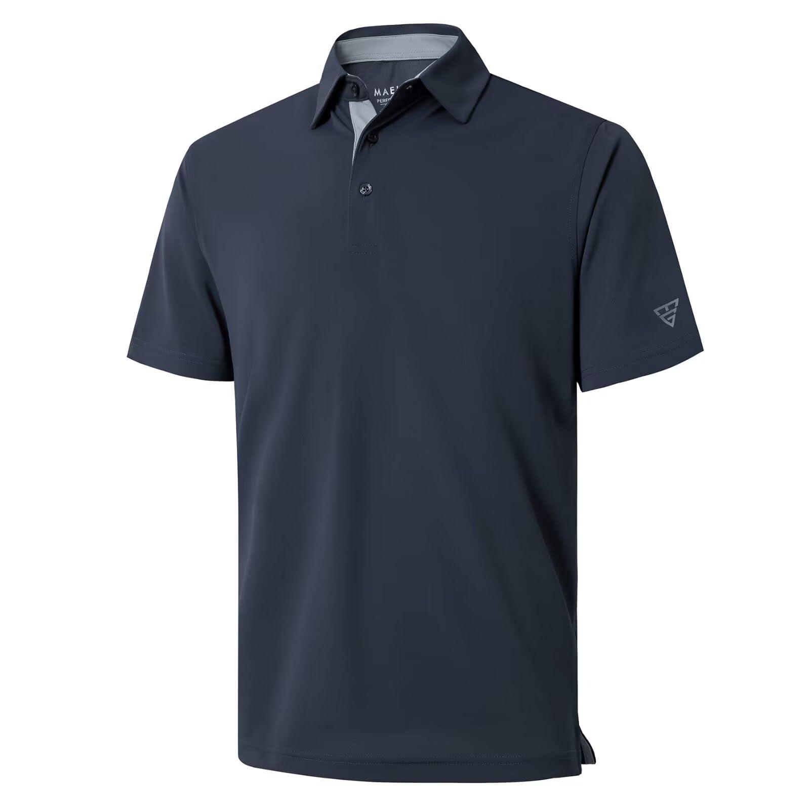 M MAELREG M MAELREG Mens Pique Polo Shirts Short Sleeve Performance Moisture Wicking Quick Dry Casual Golf Shirts for Men Dark Grey