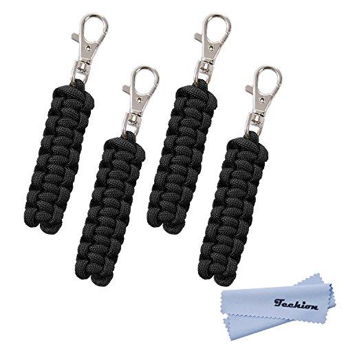 Techion Techion 4 Pack Paracord Zipper Pulls for Backpacks, Tents, Trolley Cases, Traveling Cases, Jackets and Many Other Items That with Zippers (Black)