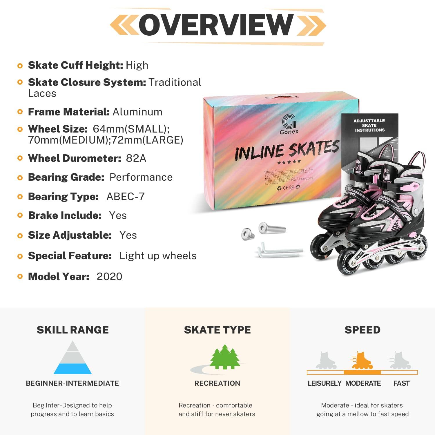 Gonex Gonex Inline Skates for Girls Boys Kids, Adjustable Skates Outdoor Blades Inline Roller Skates for Children Teens Women with Light Up Wheels for Indoor Outdoor Backyard Skating, Pink S