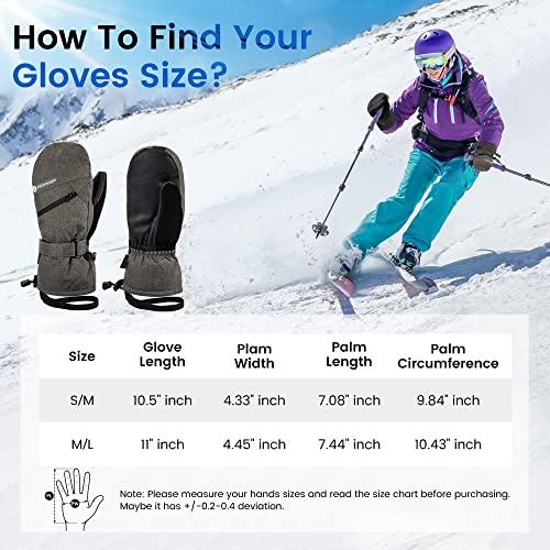 ANDORRA ANDORRA Women Snowboard Gloves Zipper Pocket Water Proof Touchscreen Mittens for Women, Grey, S/M