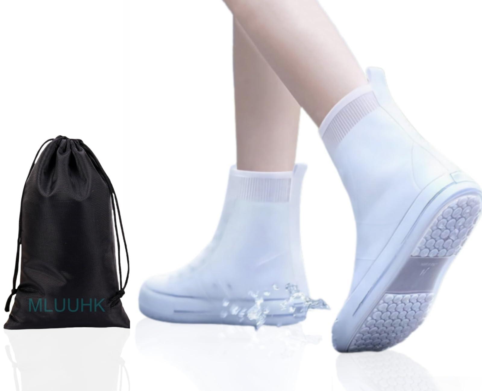 MLUUHK MLUUHK Waterproof Shoe Covers, Reusable Shoe Covers Non-Slip Shoes Boots for Outdoor Cycling Camping Fishing Travel (White, XXL)
