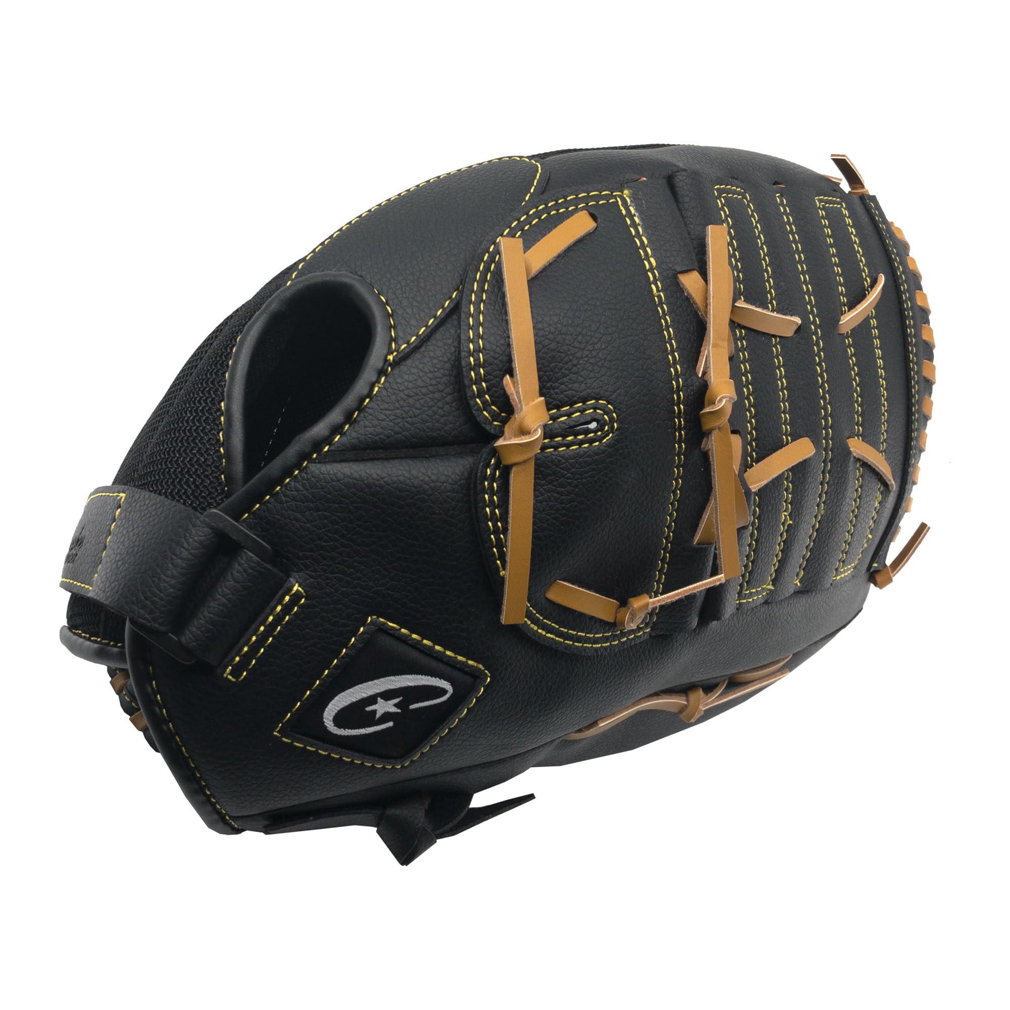 Champion Sports Champion Sports 14\" Physical Ed. Glove - Soft Leather Front and Nylon Mesh Back for Comfort Grip | Adjustable Strap with Velcro Closure | Closed Web | Age: H.S.-Adult | Left-Handed Glove,Black