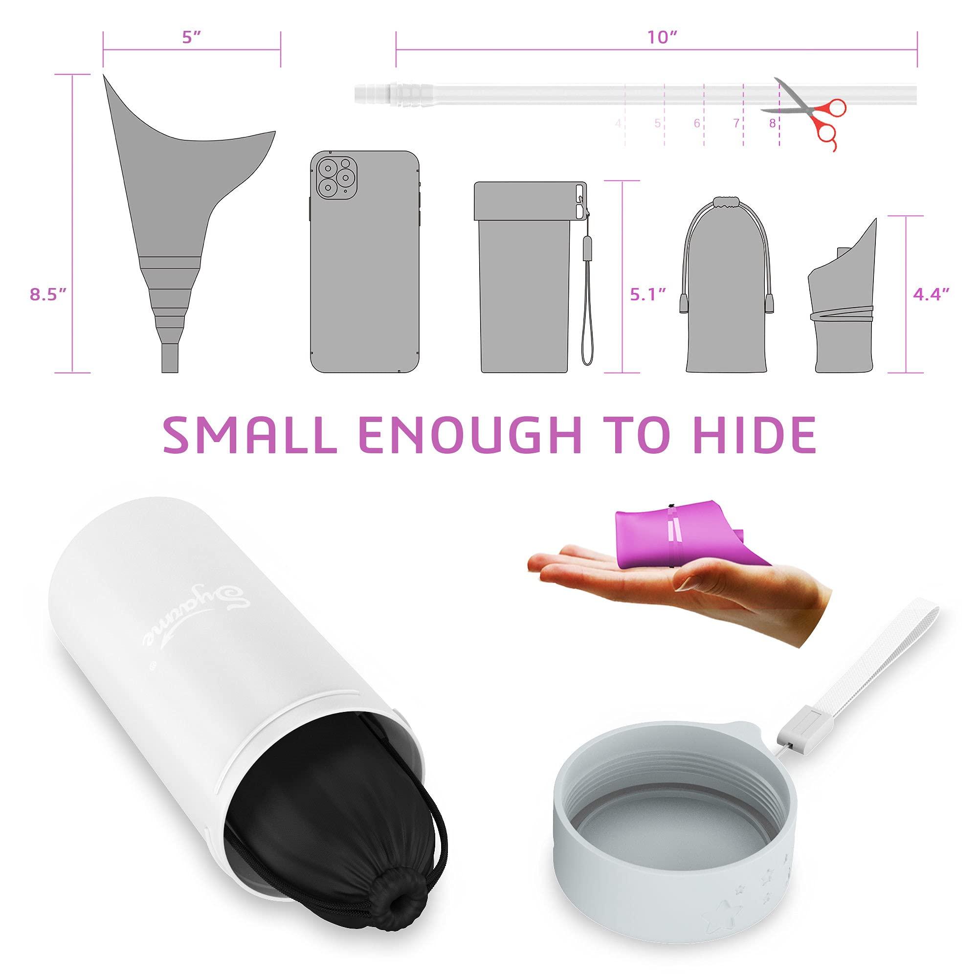 Syarme Female Urination Device,Portable Reusable Urinal Funnel with Extension Tube,Small Folding Storage,Suitable for Travel, Festivals, Camping,Traffic Jams,Etc,Includes Waterproof Bag,Waterproof Cup