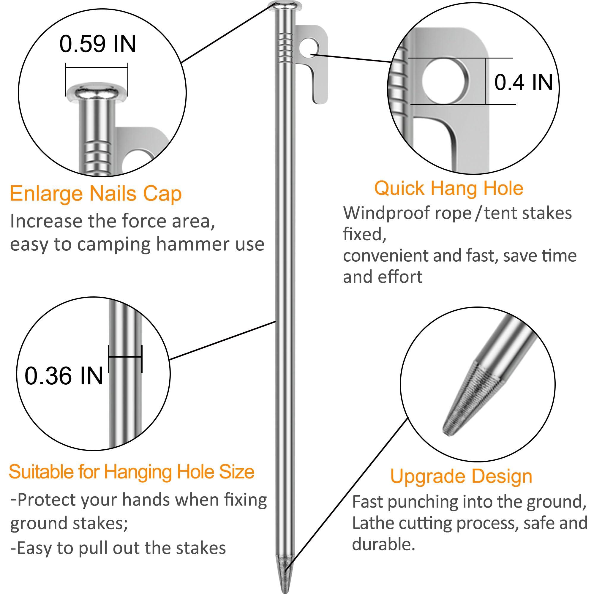 RIY 8 Pack Tent Stakes Heavy Duty 12 inch Steel Tent Pegs for Camping Unbreakable and Inflexible-Silver