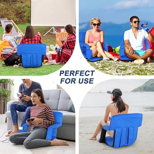 LEMY LEMY 5 Reclining Positions Adjustable Stadium Seat for Bleachers Portable Water Resistant Stadium Chair with Back/Arms/Cushion for Outdoor or Indoor(2 PCS, Blue)
