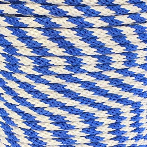 Great White Derby Rope Blue & White 5/8 x 200 Solid Braid Multifilament Utility Propylene All Purpose MFP, Soft Touch Equestrian, Cord for Crafts, Sport, Landscaping, Horse Tack, Pets leash & Dcor, Made in USA