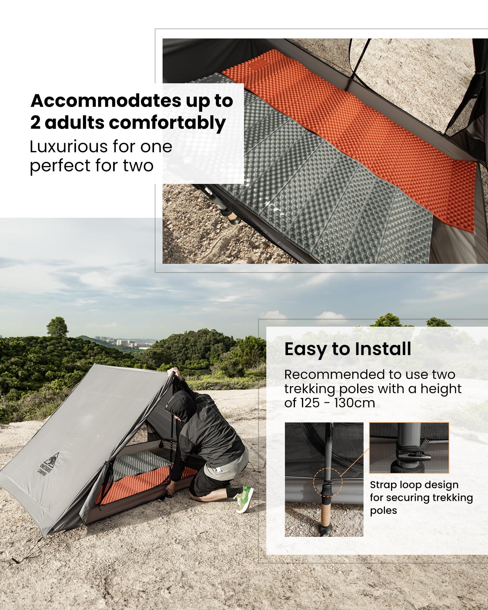 OneTigris OneTigris HILLRIDGE Backpacking Tent, Waterproof Windproof 2 Person Tent, 20D SIL-Coated Nylon, Single Layer, Ultralight 3 Season Tent for Camping Hiking Canoeing Travel (Wolf Gray)