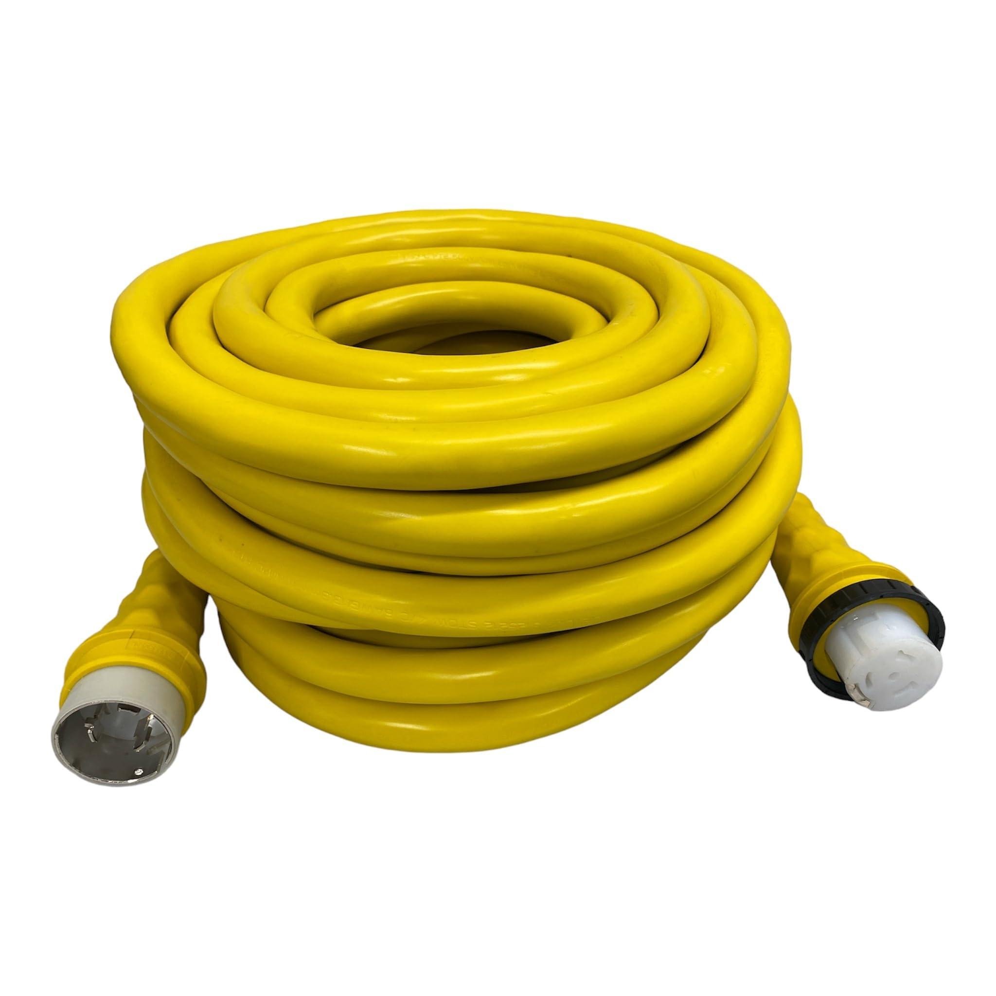 Amp Up Amp Up Marine & RV Cords 125/250 Volt 50 amp Marine Shore Power Boat Cord, Yellow, 100 ft, 6 Gauge, 4 Conductors, ETL Listed #6/4 Stow Cable - 21510