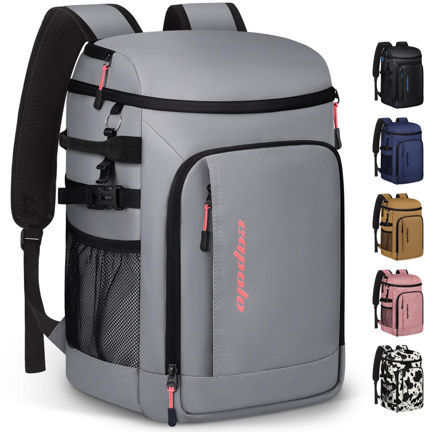 Capolo Capolo Cooler Backpack Insulated Waterproof for Women Men, Leak Proof Backpack Coolers Thermal Bag Soft Travel Cooler Bag Portable Ice Chest Lunch Backpack for Camping Picnic(Leather Gray,45 Cans)