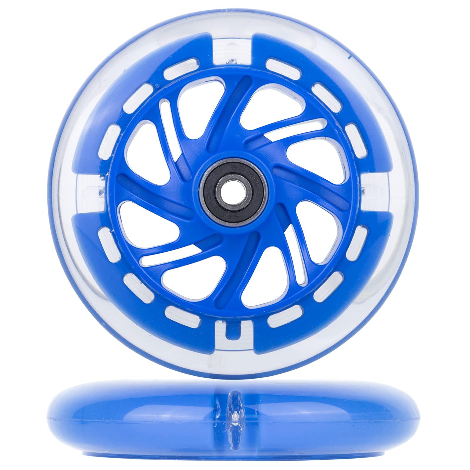 AOWISH AOWISH 120mm Light-up Scooter Wheels Pair 120mm X 24mm Scooters LED Flash Front Wheels Replacement w/Bearings ABEC-9 for Micro Kickboard, 3-Wheeled Push Scooters (Blue)