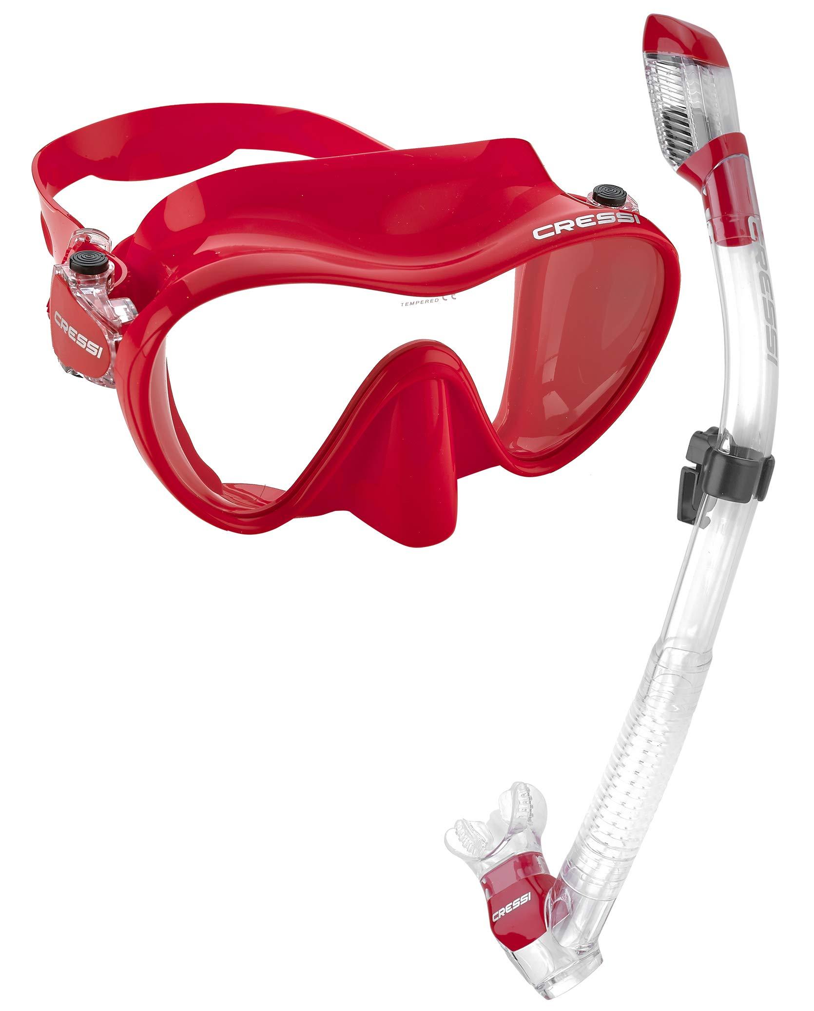 Cressi Cressi Italian Boutique Collection - Tempered Glass Lens Frameless Scuba Snorkel Mask - Dry Snorkel Set, Rouge