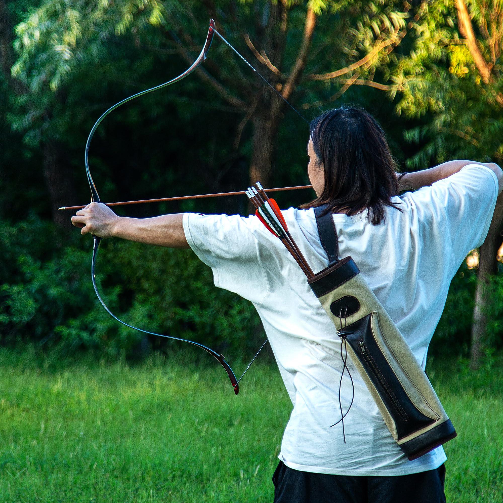 Deerseeker Outdoor Deerseeker Archery 52" Recurve Bow Traditional Longbow Handmade Tatar Horsebow Set Ambidextrous Bows for Adults & Youth Practice Target Shooting 20-80lbs