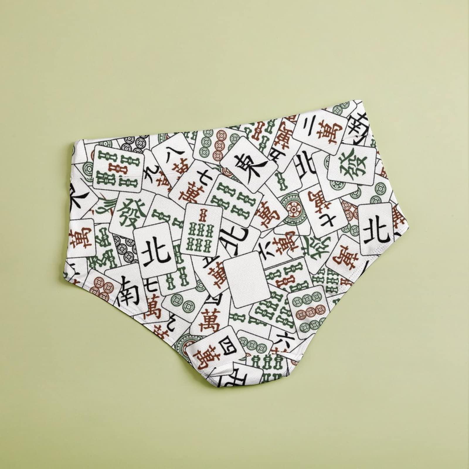 PJHGDAS Chinese Mahjong Tiles Women's High Waisted Underwear Soft Panties Tummy Control Underpants Briefs S