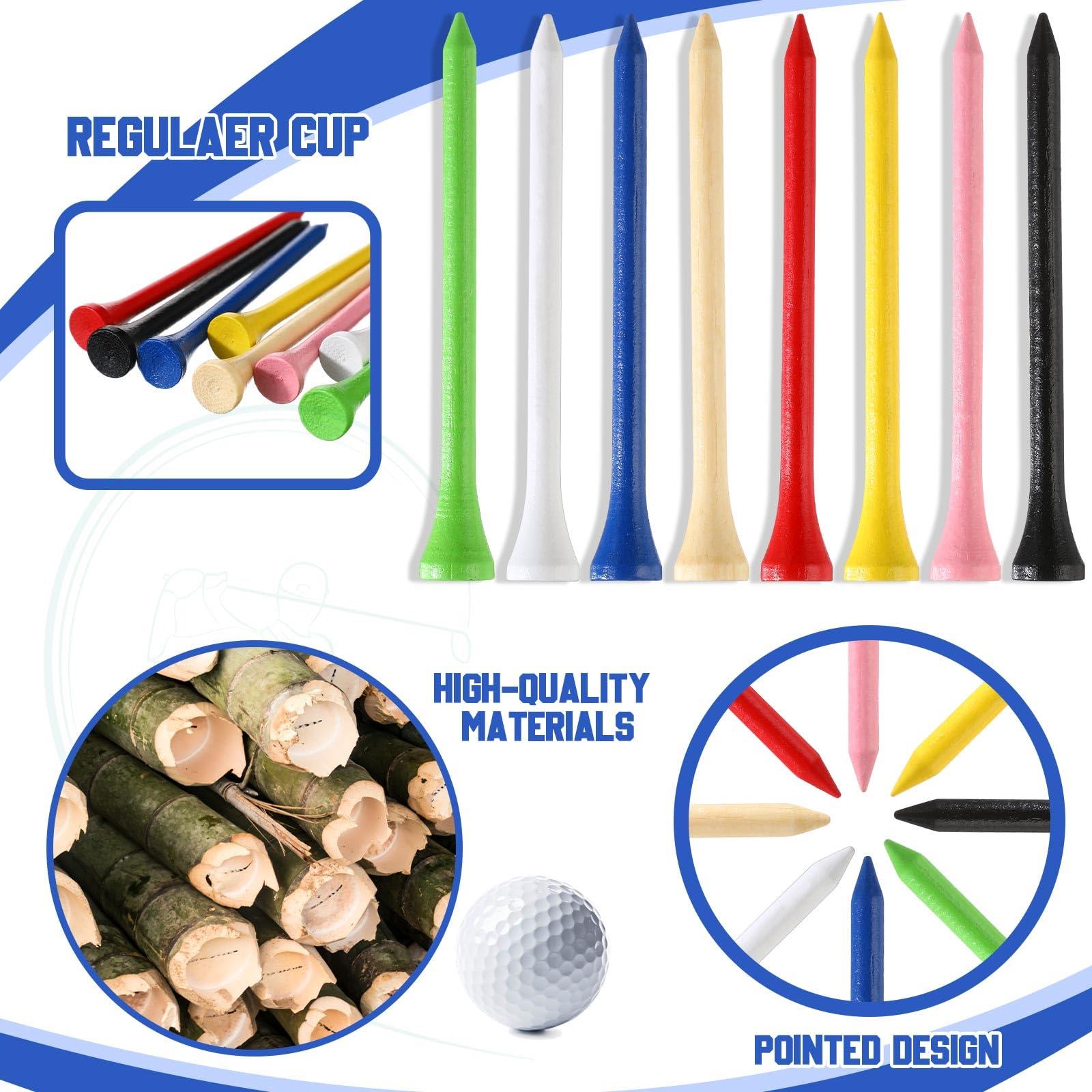 Mudder Mudder 2000 Pcs Bamboo Golf Tees Bulk Professional Golf Tees Reduce Friction Side Spin for Club Men Women Kids Accessories(Multicolor,3-1/4 Inch)