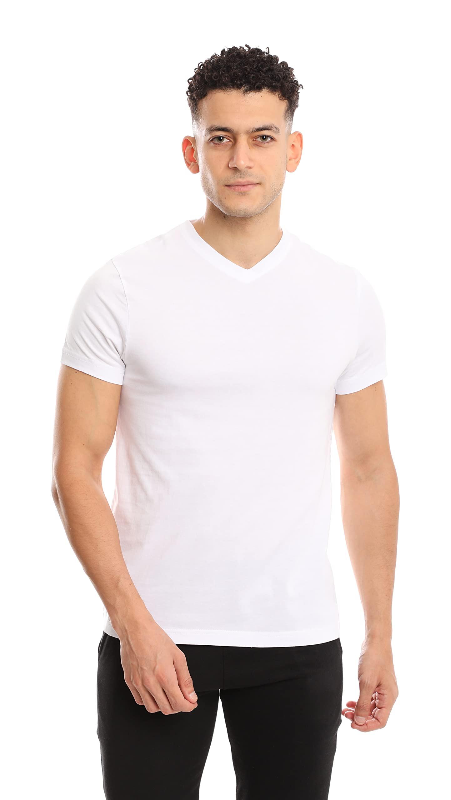Cleocotton Mens Cotton V-Neck T-Shirt, White Undershirt (6 Pack), XL