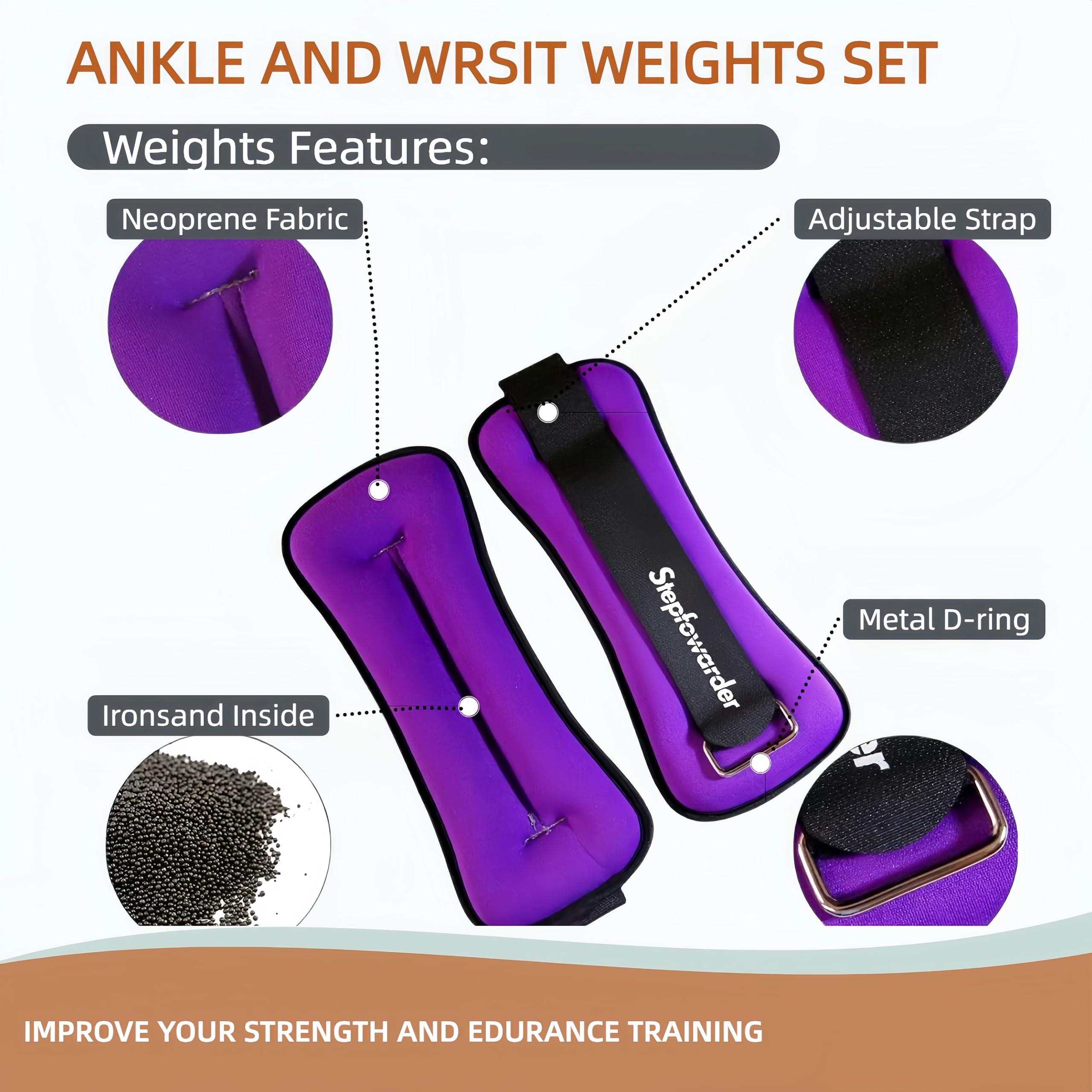 Stepfowarder Stepfowarder 1-4 Lbs Ankle/Wrist Weights (a Pair), Optional Colors & Weights with Adjustable Strap for Women, Men, Kids - Running, Jogging, Gymnastic, Physical Therapy, Fitness (2 * 2.0Lbs - Purple)