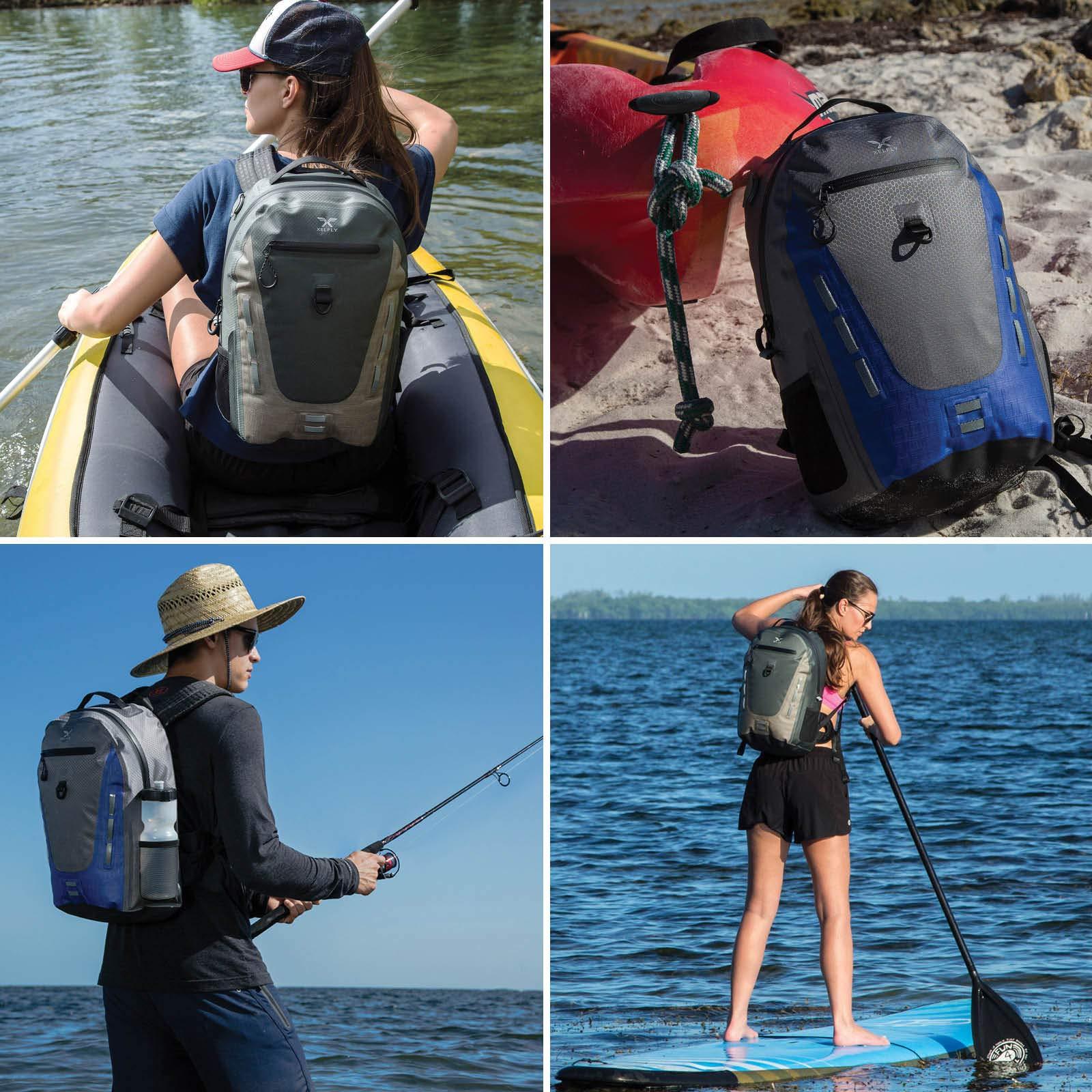 Xelfly Xelfly Submersipack Waterproof Backpack - Submersible, Inflatable, Floating TPU Coated Durable Nylon Dry Bag with Airtight Zipper for Kayak, Fishing, Boating, Hiking, Paddle Board (Deep Blue, 25L)
