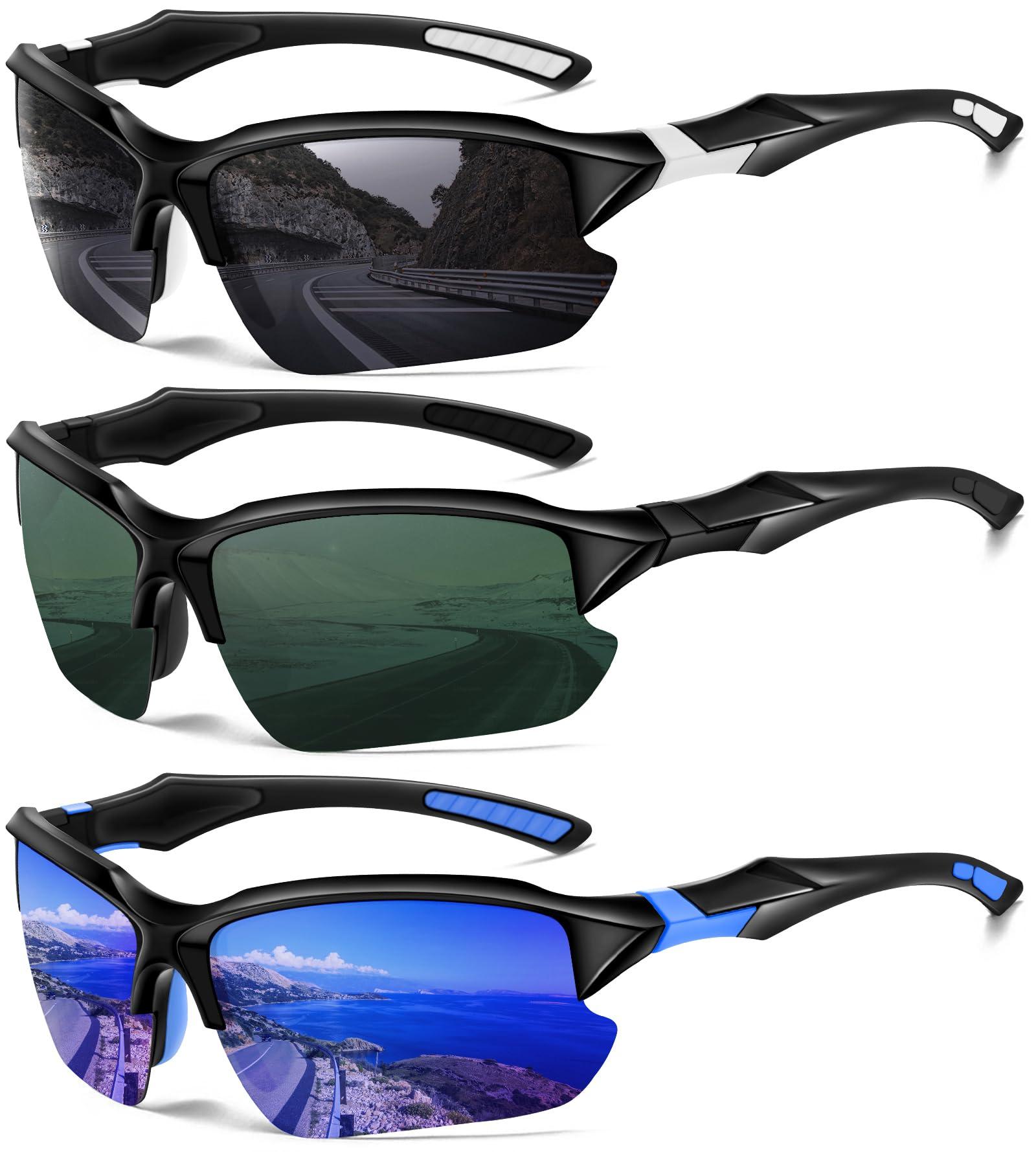 DioKiw DioKiw 3PACK Sports Polarized Sunglasses for Men Cycling Running Fishing UV400 Protection Sun Glasses Lightweight Half Frame Goggles