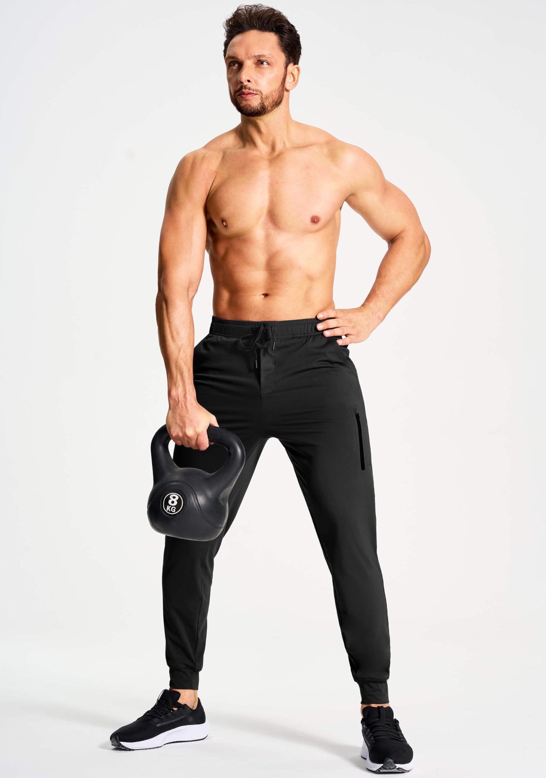 YOVVI YOVVI Men's Athletic Joggers Stretch Sweatpants with Zipper Pockets Lightweight Running Workout Gym Track Golf Jogging Training Sweat Pants for Men(Black,S)