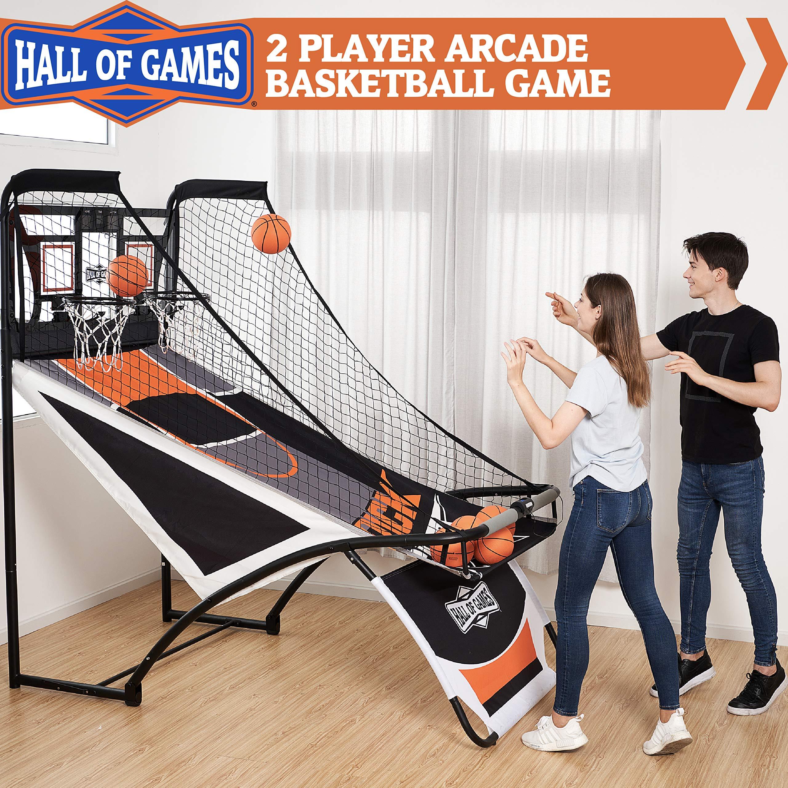 Hall of Games Hall of Games EZ Fold Premium Indoor Arcade Basketball Game with Steel Frame and Polycarbonate Backboard, Dual Shot Electronic Scoring with 6 Size 3 Balls Included, Perfect for Basement Game Rooms