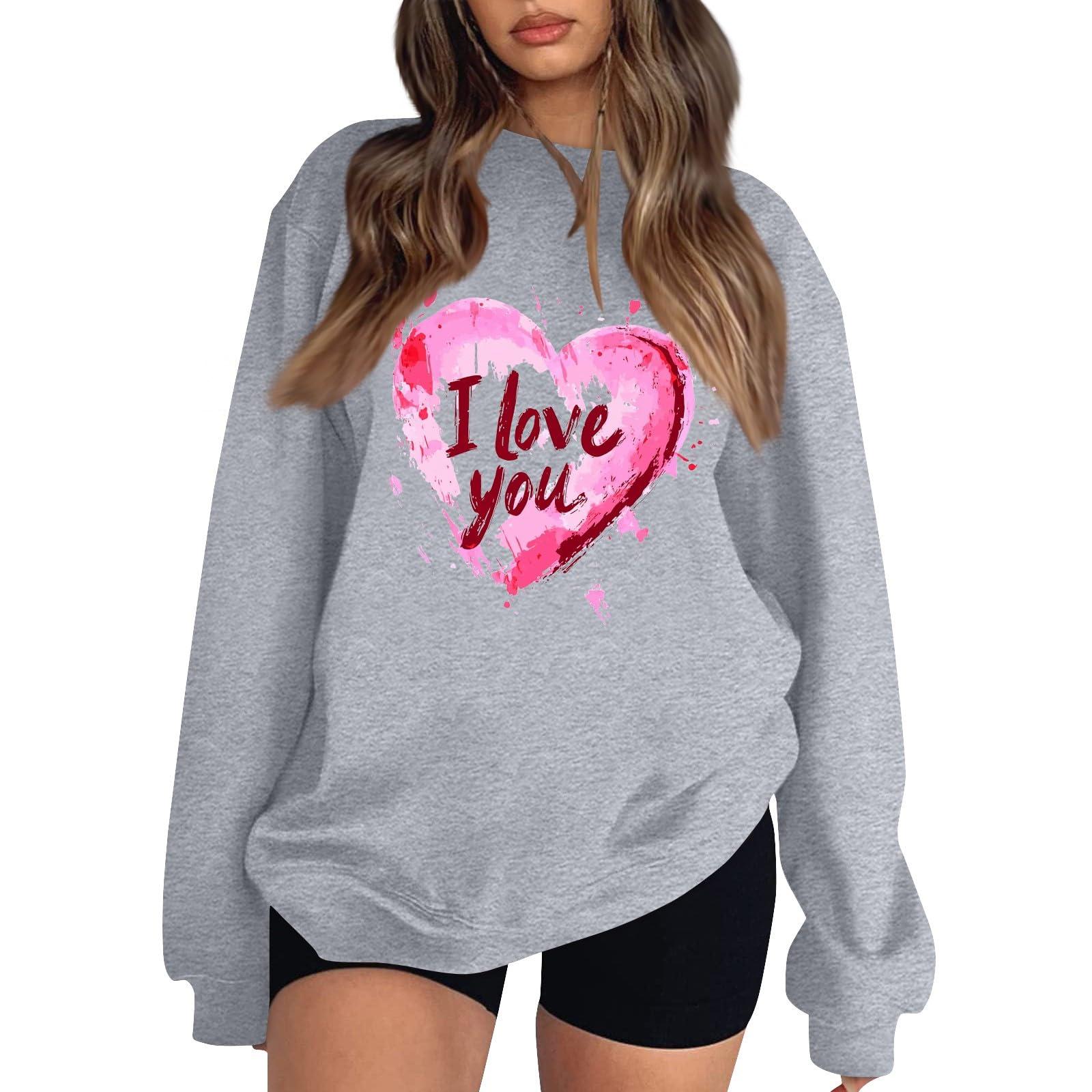 Barnrae Barnrae Plus Size Valentine Sweater,Valentines Outfit for Women Wife Valentines Day Gifts Oversized Sweatshirt Love Heart Printed Pullover Sweater 2025 White Sweaters for Women Girls (4-Gray,2X)