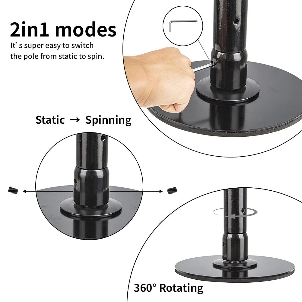 PRIORMAN PRIORMAN Pole Dancing - 45mm Spinning & Static Dance Pole Portable Dance Pole for Studio & Home Fitness (Black)