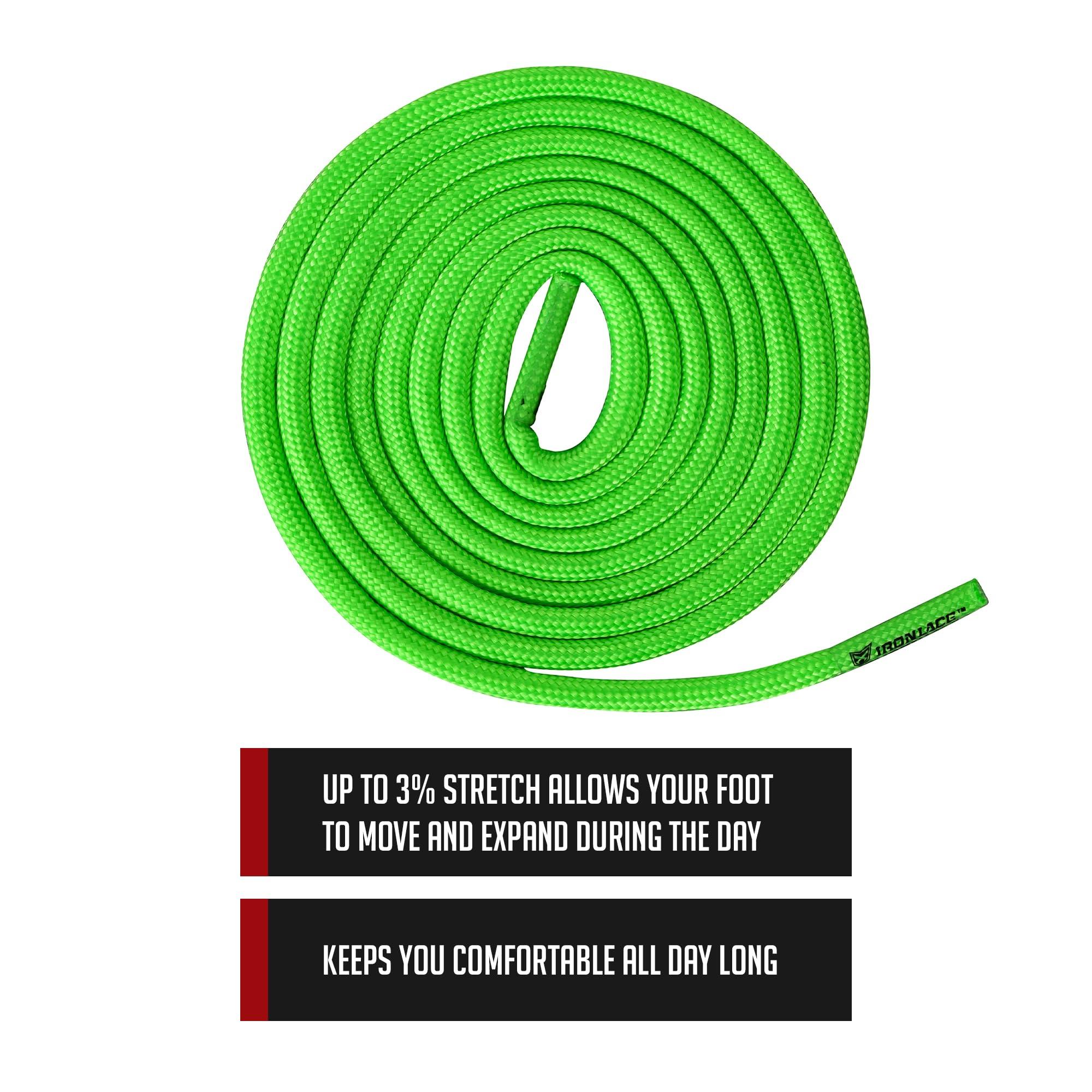 IRONLACE IRONLACE - Paracord 550 Laces Type III, Heavy-Duty, Universal Boot & Shoe Laces, Stretchable Nylon, 550-Pound Breaking Strength, Neon Green, 9/64 Inch (3.5mm) Tip Diameter, 45-Inch, 1-Pair