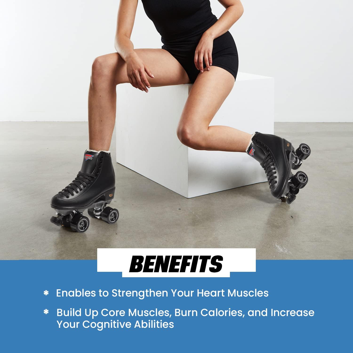 Sure-Grip Sure Grip Fame Men & Women Premium Roller Skates Black Leatherette | Stylish Skates for Indoors - Double Structure, Stronger Grip, Extra Long Laces - Suitable for Beginners