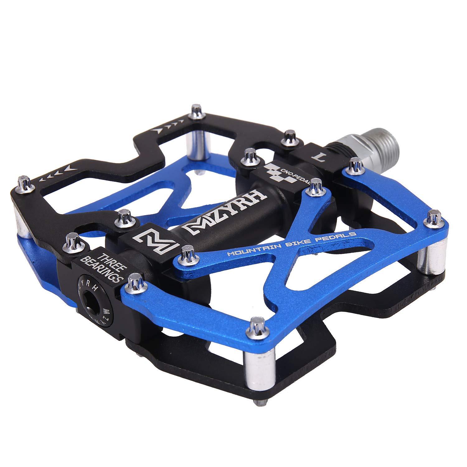 MZYRH MZYRH Mountain Bike Pedals, Ultra Strong Colorful CNC Machined 9/16" Cycling Sealed 3 Bearing Pedals (Blue Black Black)
