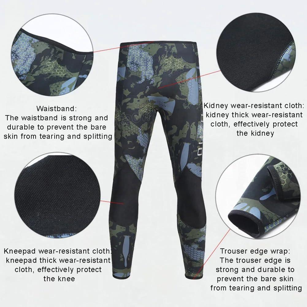 WYYHAA WYYHAA 3.5MM Neoprene Spearfishing Wetsuit with Hooded, 2 Pieces Camouflage Hunting Diving Suit with Loading Chest Pad for Cool Water Freediving Snorkeling Swimming,Green,XXL