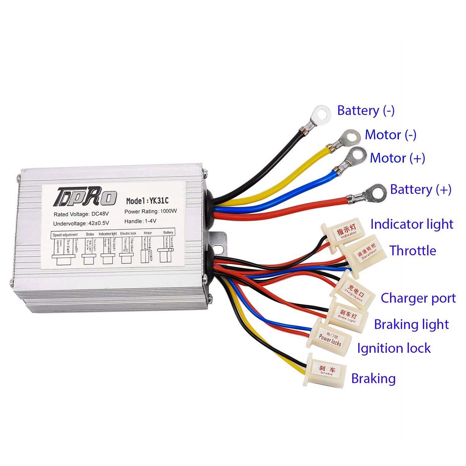 TDPRO TDPRO 48V 1000W Brushed Speed Motor & Controller & Throttle Grip Kit for Electric Scooter Go Kart Bicycle e Bike Tricycle Moped