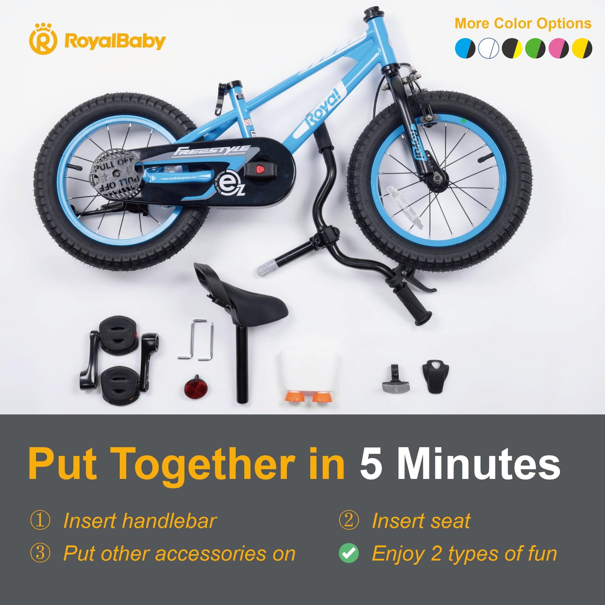RoyalBaby Royalbaby EZ Kids Bike, 18 Inch Balance Pedal Convertable Bicycle, Easy Learn Balancing to Biking Boys Girls Ages 4-7 Years Beginners, 18" Wheel Blue