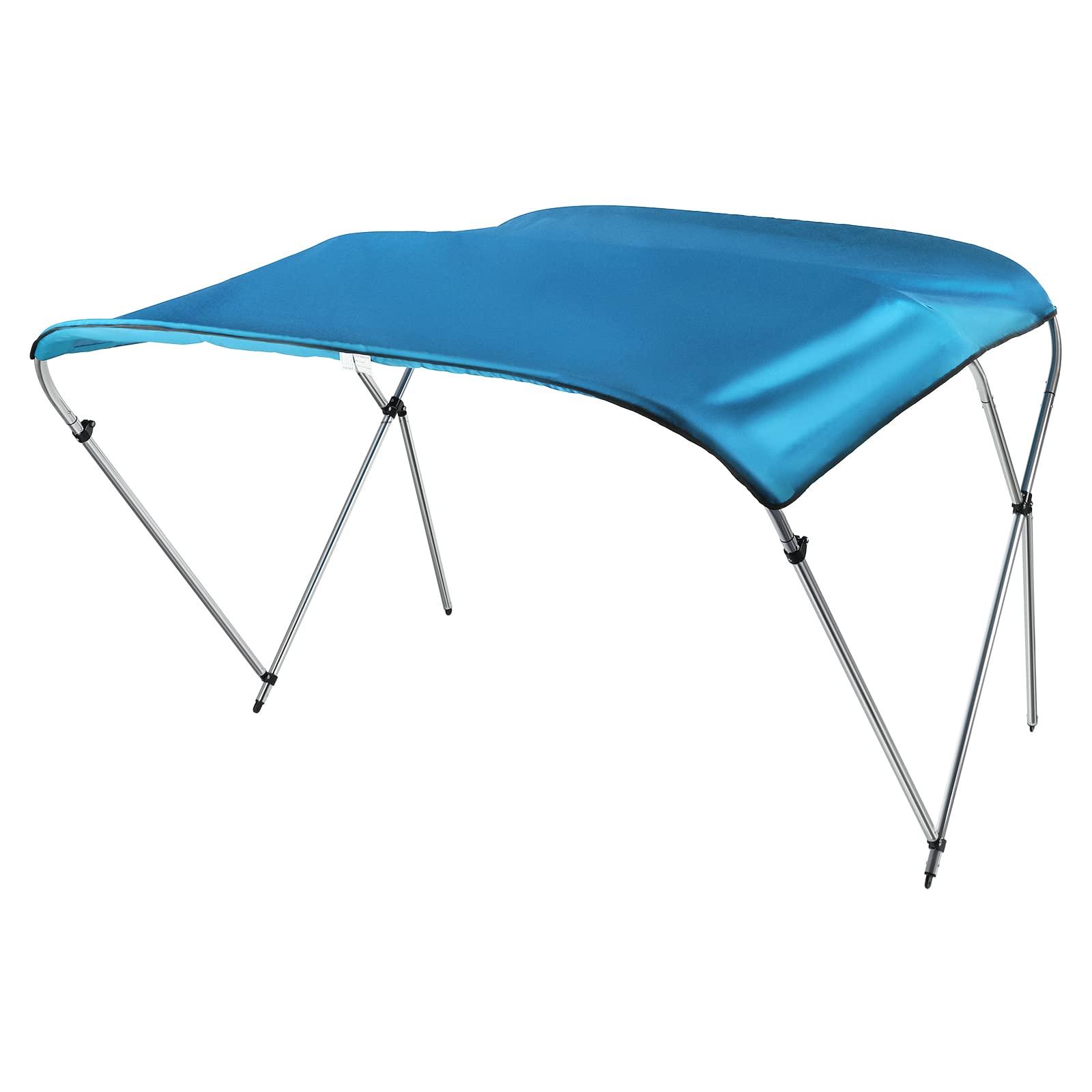 EEYBLAEEY Bimini Tops for Boats,Support Poles Fade Proof Marine 600D Oxford Cloth Storage Boot for Pontoon, V-Hull, Fishing, Sun Shade Boat Canopy 72inch Top Cover Blue