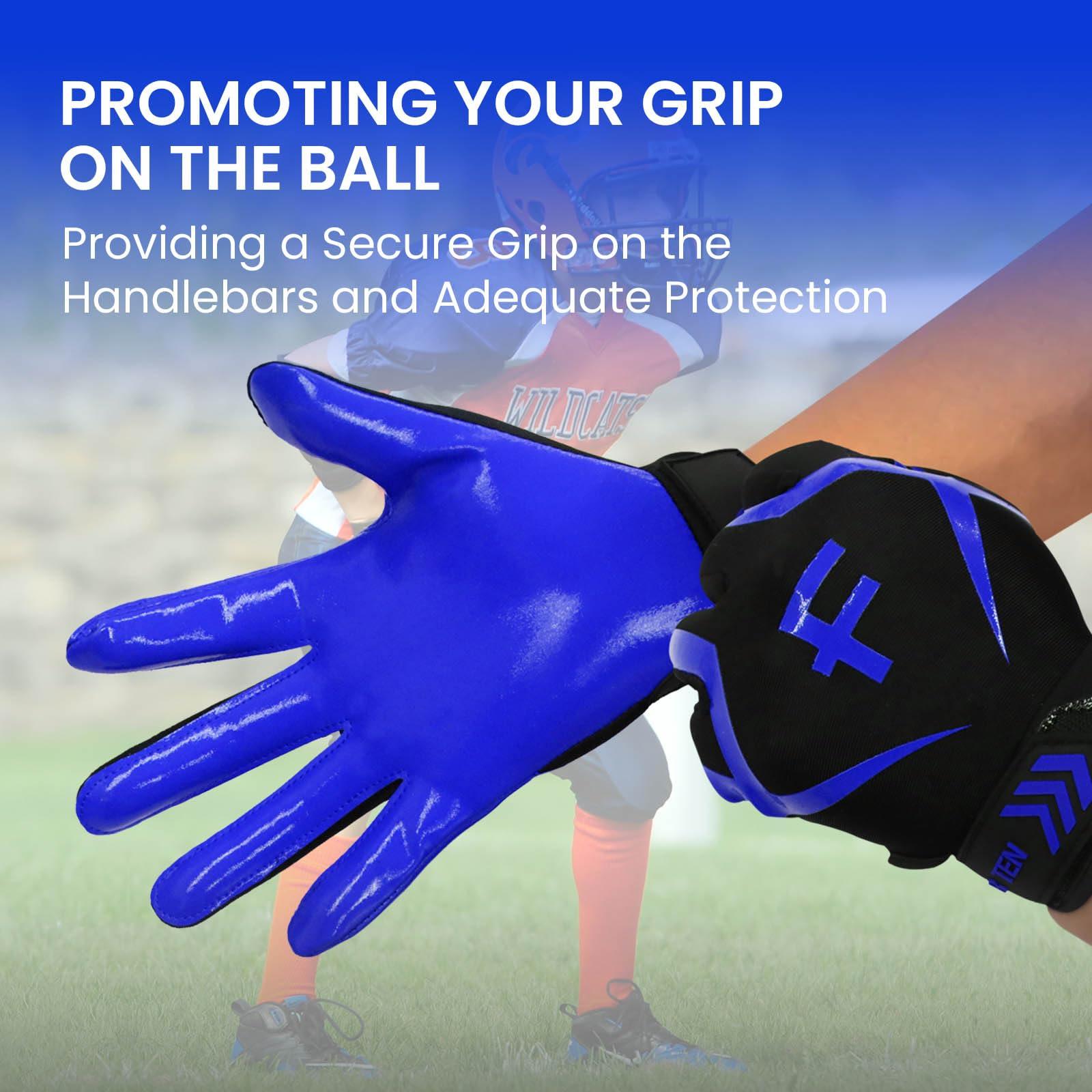 FINGER TEN FINGER TEN Football Receiver Gloves Youth Receiving Gloves Pro 3.0 Durable Breathable Flexible for Kids Boys Girls in White Red Black Blue Small Large Medium X-Large (A-Blue, Medium)