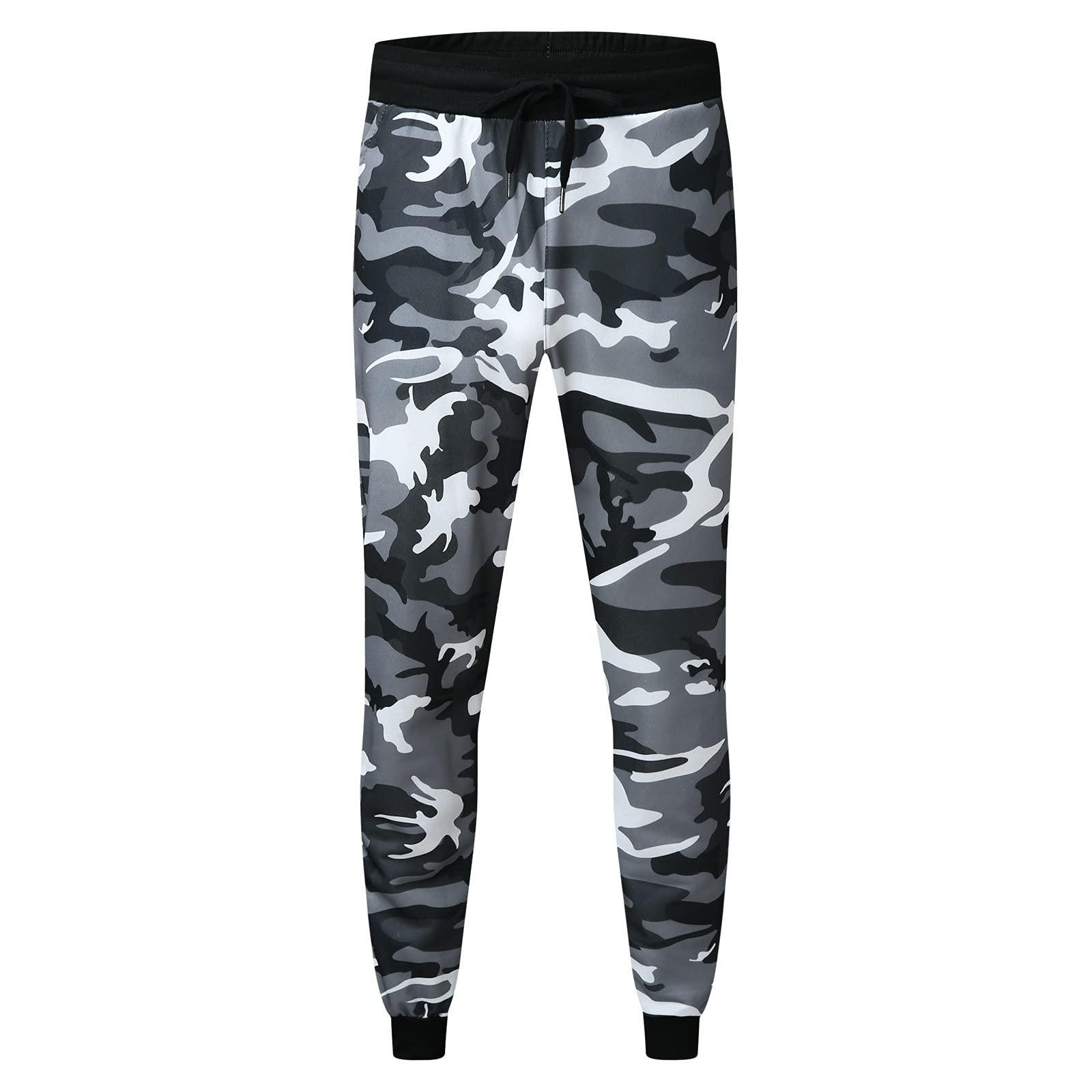 QWENTMTNTY Mens Camouflage Sweatpants with Pockets Tapered Fit Stretchy Cotton Jogger Pants Workout Gym Outdoor Sports Trousers