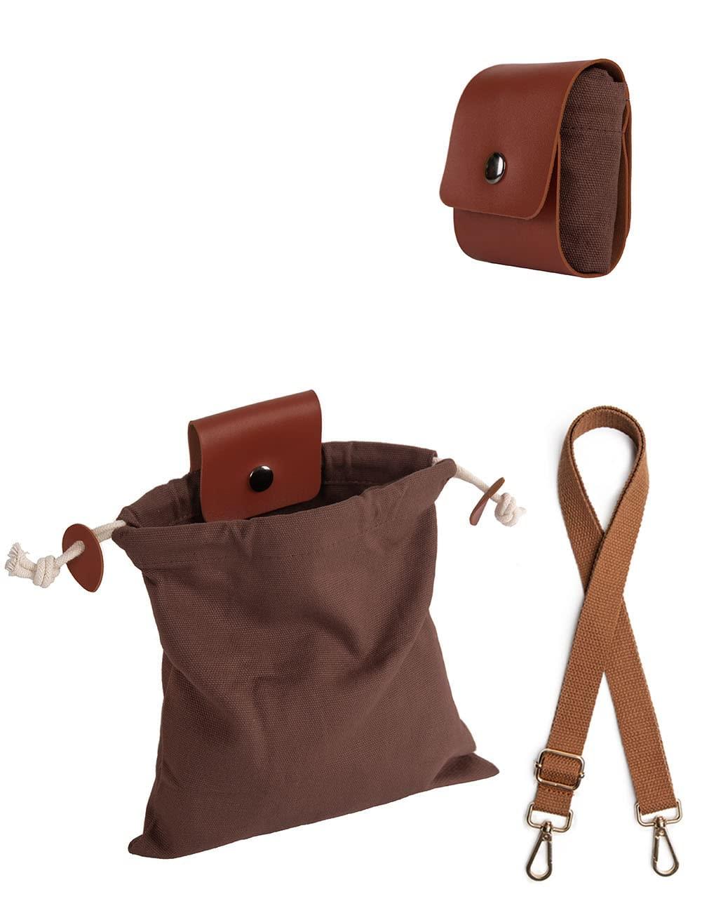 NineFit Basics Foraging Bag Collapsible Canvas Pouch for Outdoor Hiking, Bushcraft, Beachcombing, Collecting Mushroom, Nuts, Seashells, with Adjustable Shoulder Strap, Brown