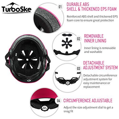 TurboSke TurboSke Skateboard Helmet, BMX Helmet, Multi-Sport Helmet, Bike Helmet for Kids, Youth, Men, Women (Pink, L/XL (22.8\"-24\"))