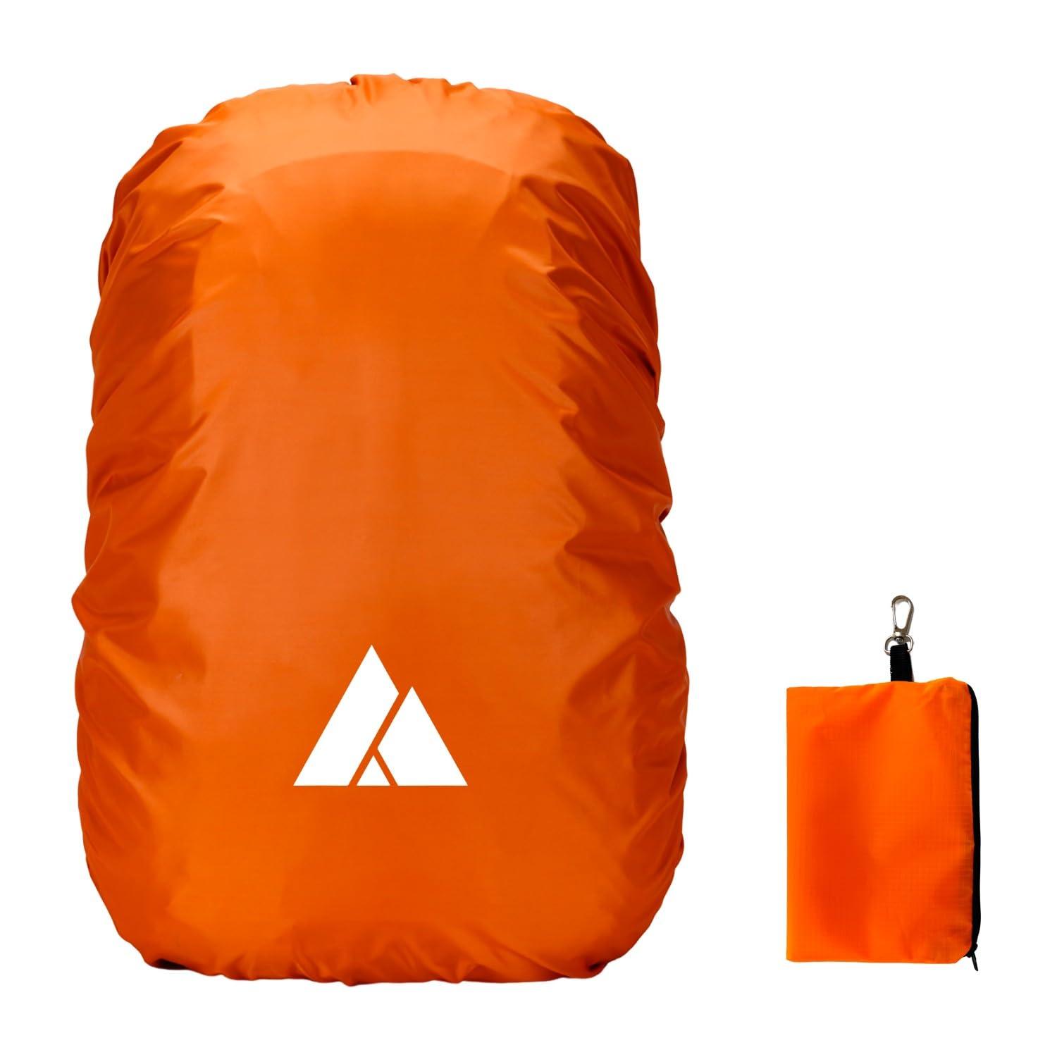 sheelokhwui sheelokhwui Waterproof Backpack Rain Cover, Heavy-Duty Nylon Pack Cover with Upgraded Double Adjustable Closure System and a Carry Pouch for Hiking, Cycling, Camping, Outdoor (Orange, M, 25-45L)