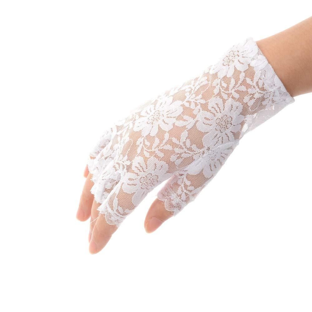 Tvoip Tvoip 1 Pair Womens Sun Protection Driving Half Finger Gloves Charming Sexy Lady Girl Lace Party Costume Fingerless Gloves (White)
