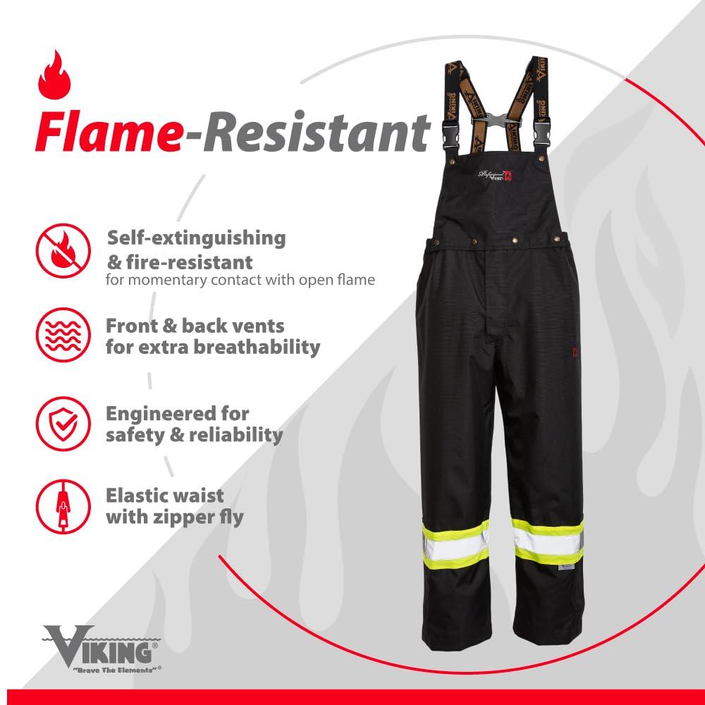 VIKING Viking Professional Journeyman 300D Trilobal Rip-Stop Fire Resistant Bib Overalls - FR Pants for Men and Women, Class 1, Black - X-Large