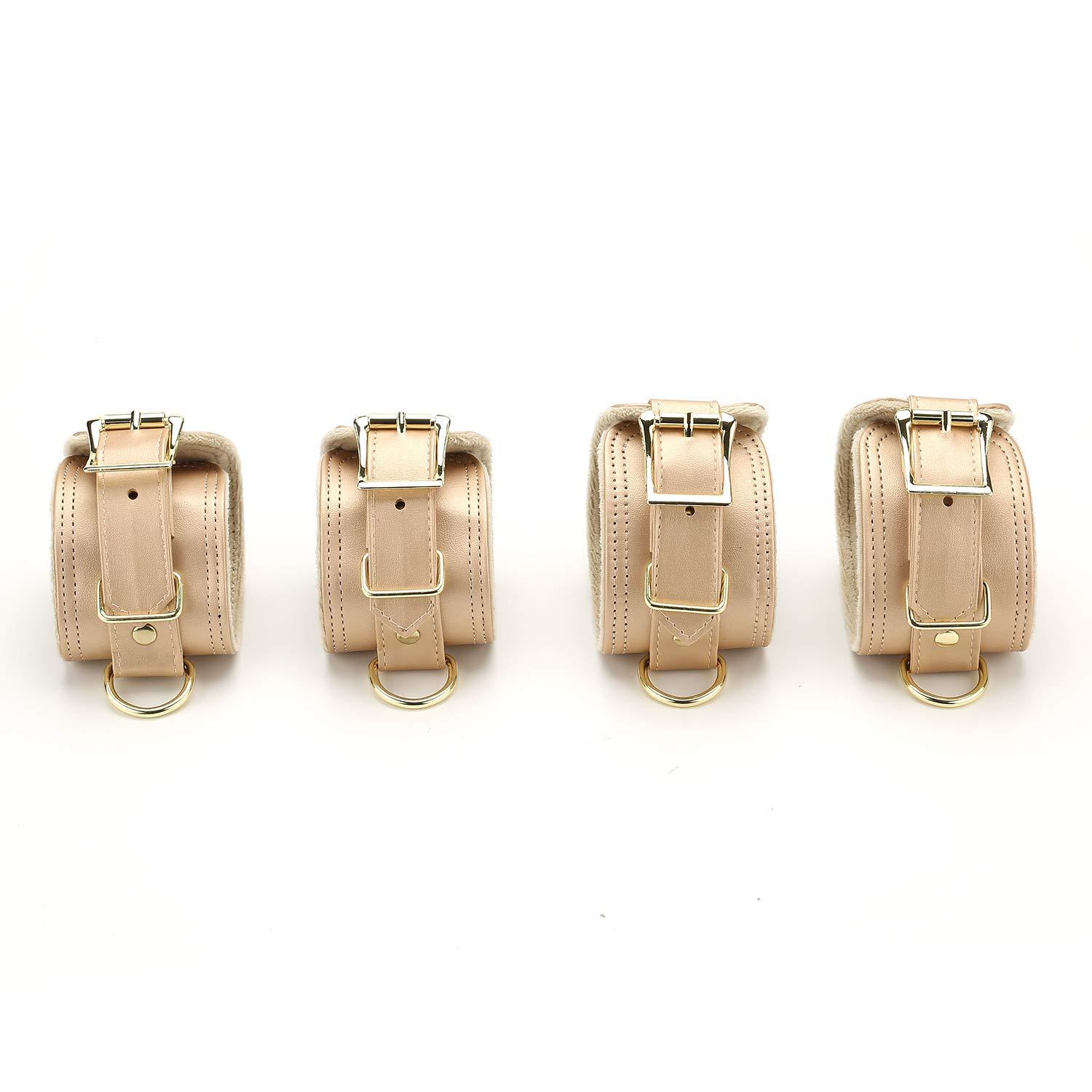 EXREIZST EXREIZST Expandable Silver Spreader Bar Set with 4 Blue Soft Fur Leather Straps Adjustable Exercise Sports Fitness Training Tool Kit