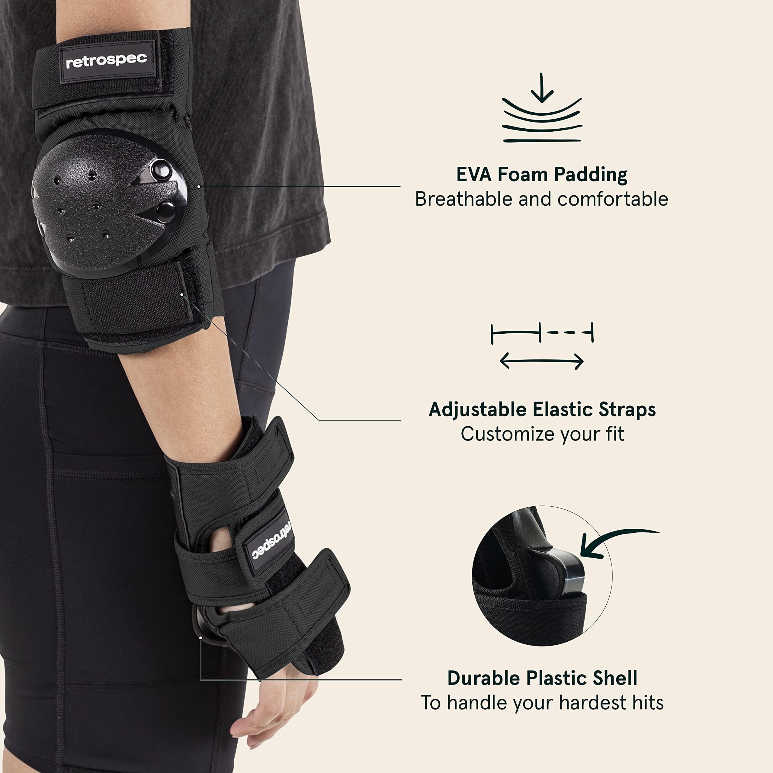 Retrospec Retrospec Knee Pads, Elbow Pads & Wrist Guards for Men, Women & Kids - Protective Gear for Skateboarding, Roller Skate, Rollerblade, BMX & Scooter - Multi Sport Pad Set - Black - Child (3-9 Years)