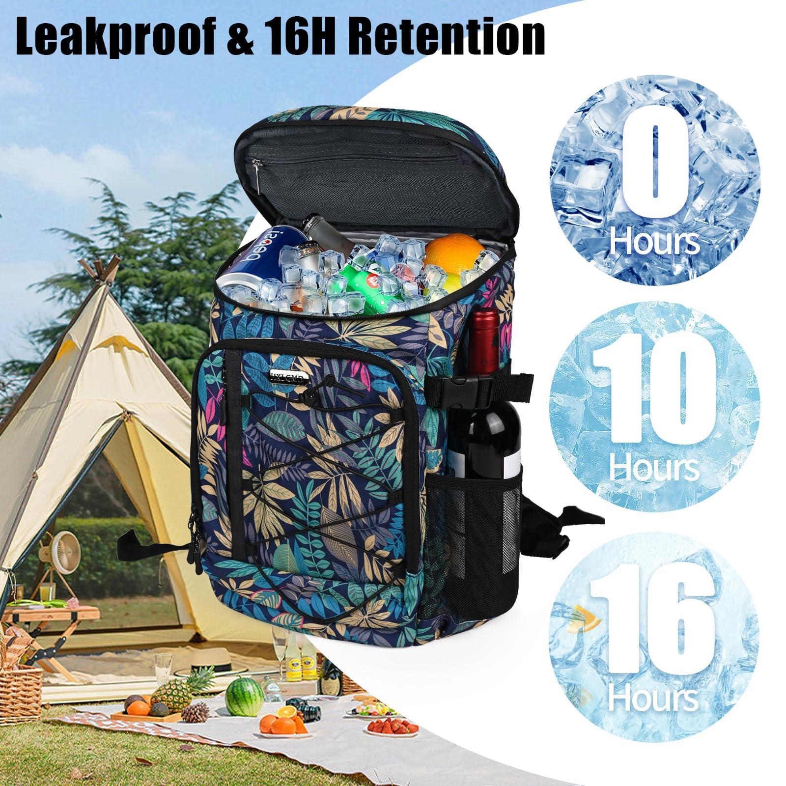 HXLGMD HXLGMD Backpack Coolers Insulated Leak Proof 30 Cans, Soft Sided Insulated Cooler Bags Ice Chest Backpack for Beach Travel Camping, with Reusable Ice Packs, Tropical Leaves