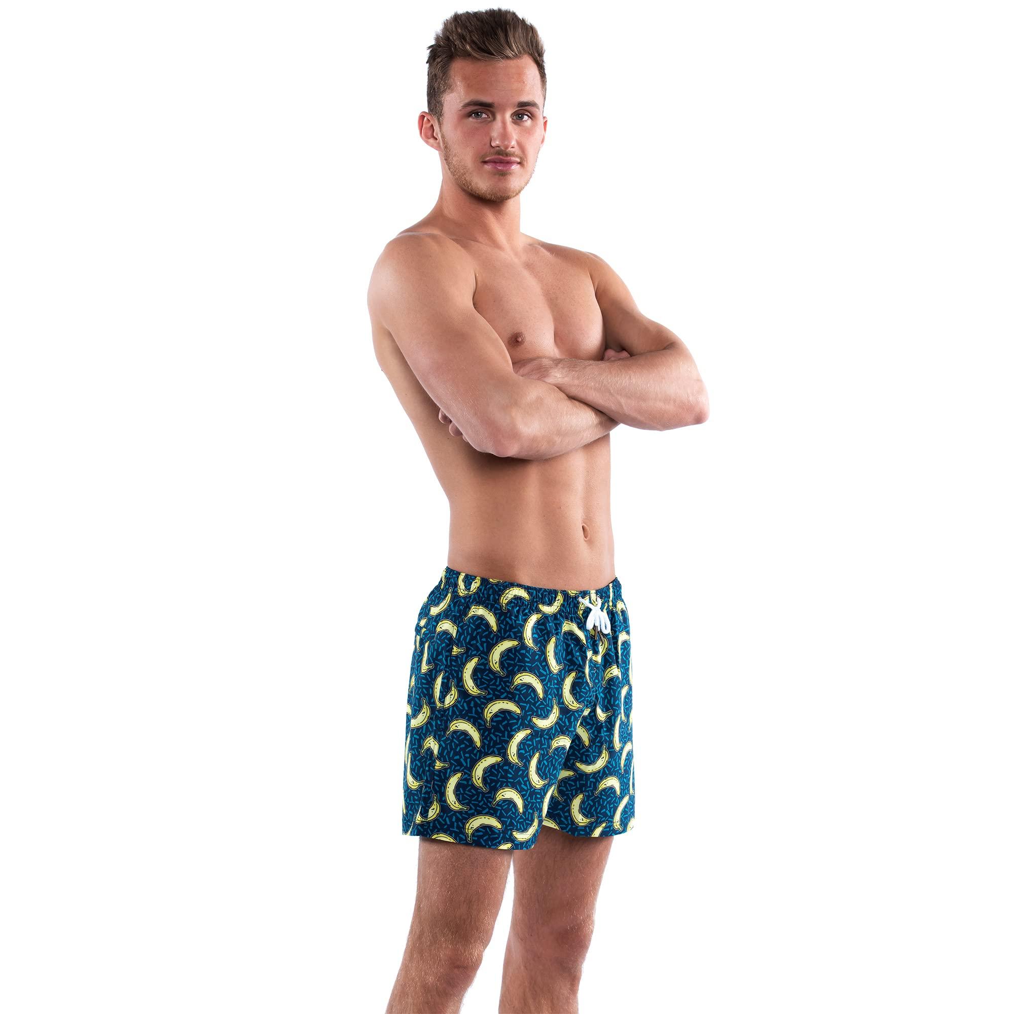 Third Wave Third Wave Mens Swim Trunks - Slim Fit Swim Shorts for Men with 5 Inch Inseam for Beach and Swimming in Bathing Suit Sizes XS to XXL (Bananaz, X-Large)
