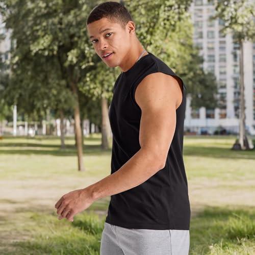 Hanes Hanes Men's Essentials Midweight T Pack, Cotton Muscle Tank Shirts, 3-Pack, Black