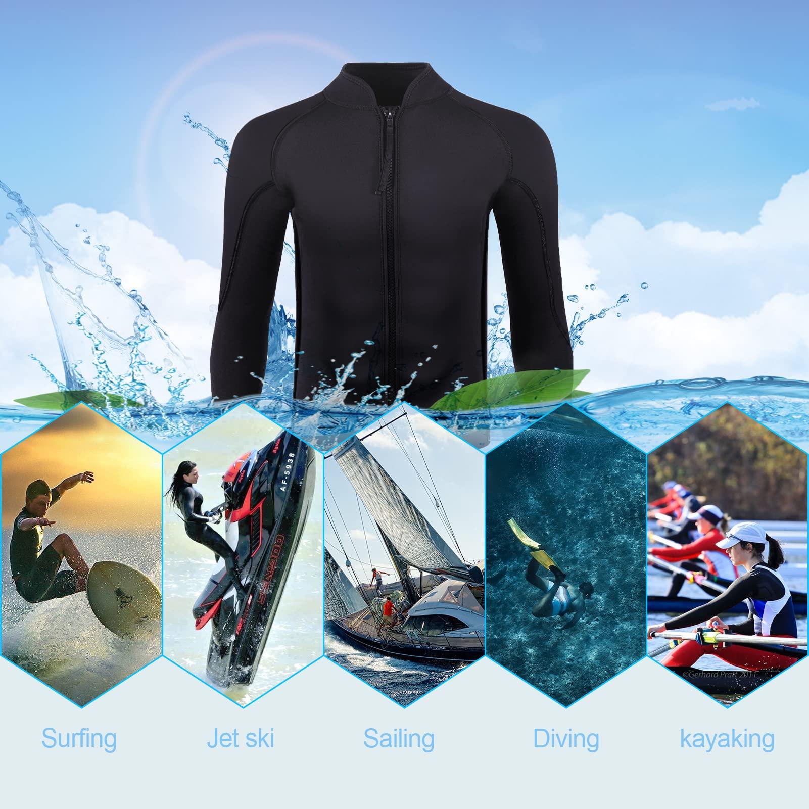 INTBOSS INTBOSS Wetsuit Top Men,2mm Mens Wetsuit Top 3mm Long Sleeve Wetsuit Jacket Men Front Zip Warm Wets Suit Jackets for Men Stretch Mens Wetsuit Top