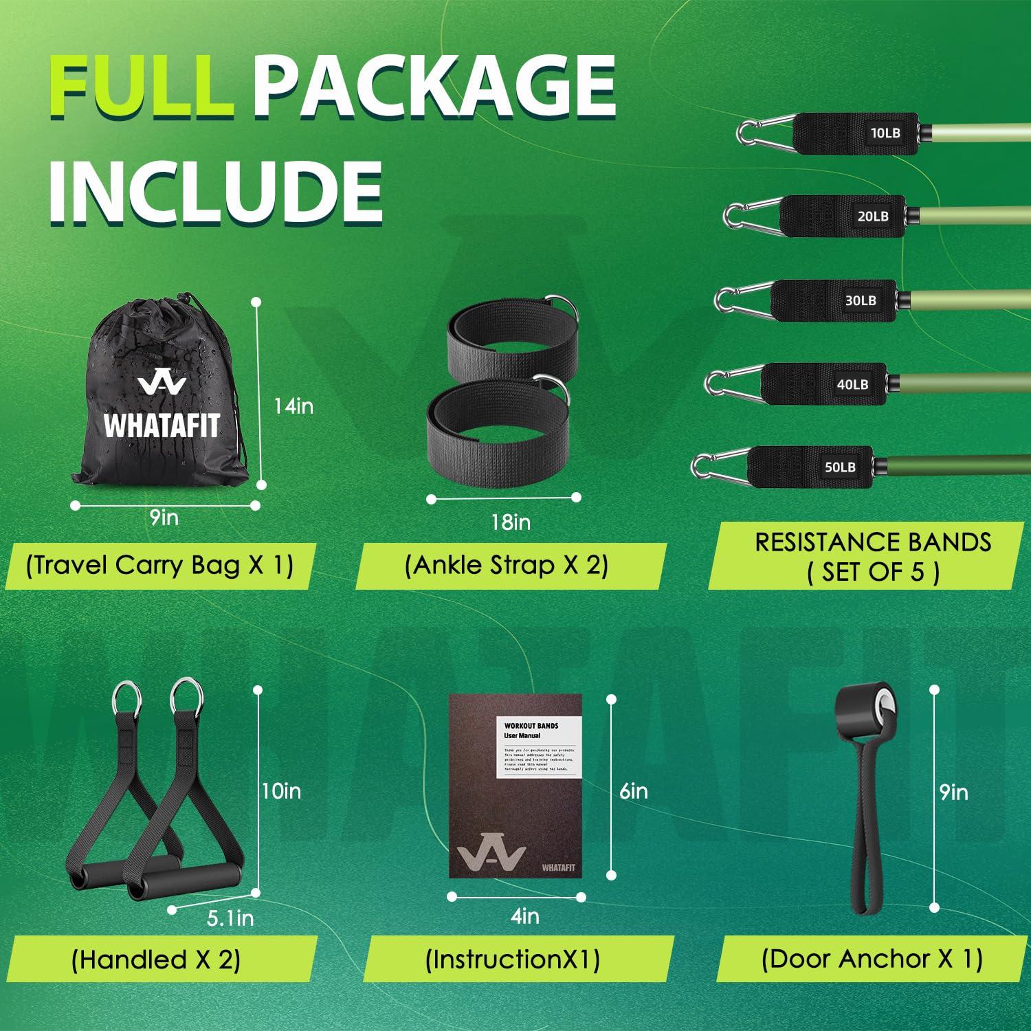 WHATAFIT WHATAFIT Resistance Bands, Exercise BandsResistance Bands for Working Out, Work Out Bands with Handles for Men and Women Fitness, Strength Training Home Gym Equipment