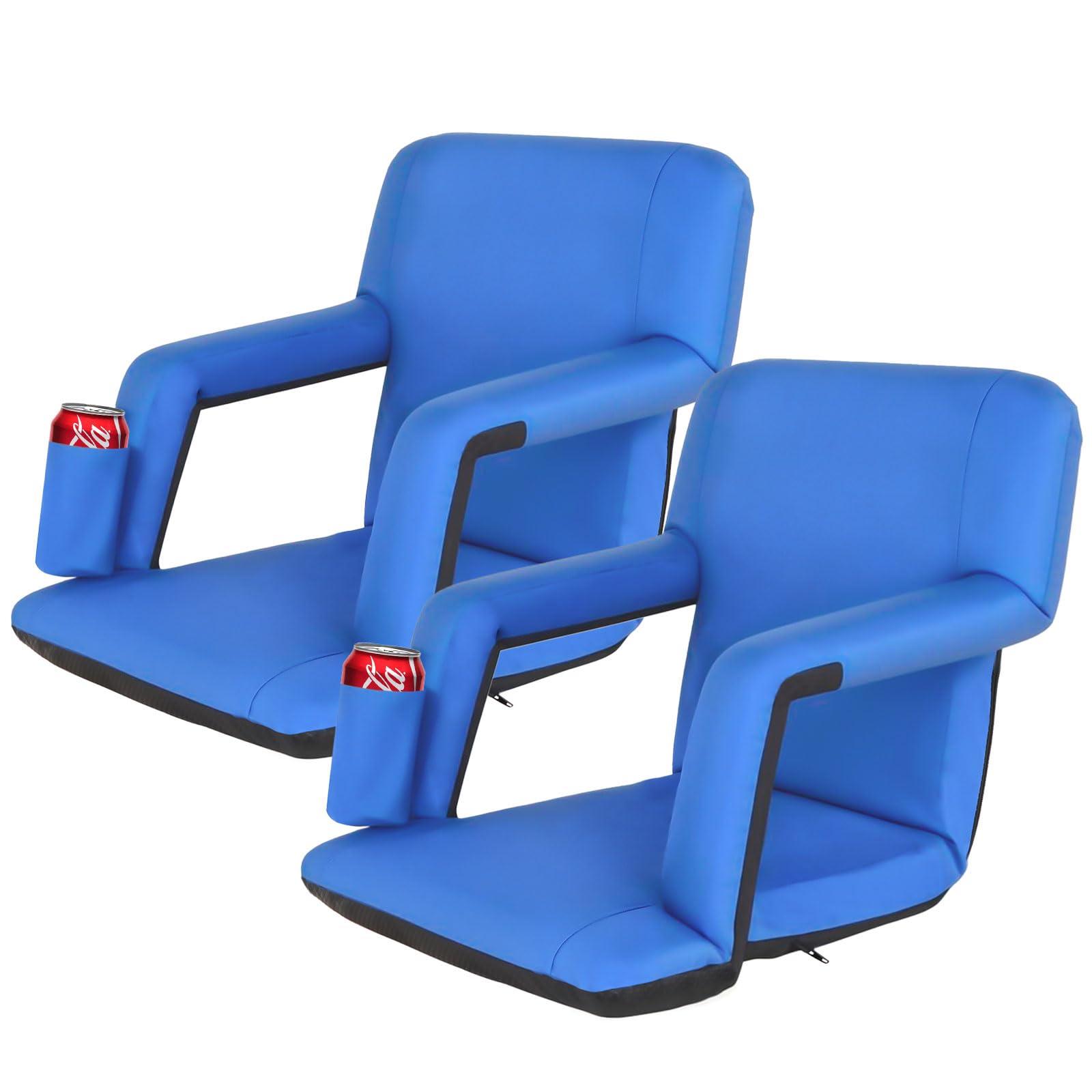 LEMY LEMY 5 Reclining Positions Adjustable Stadium Seat for Bleachers Portable Water Resistant Stadium Chair with Back/Arms/Cushion for Outdoor or Indoor(2 PCS, Blue)