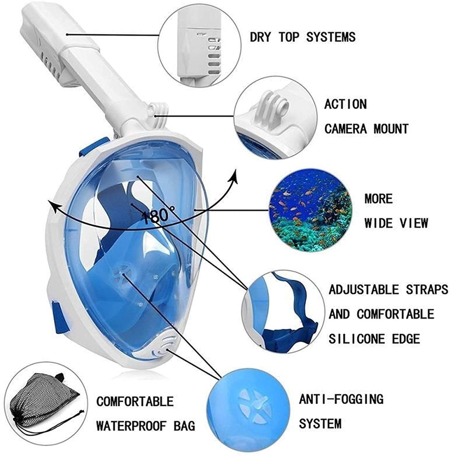 GeRRiT Full Face Snorkel Mask Full Face 180 Seaview Snorkel Mask Anti-Fog Snorkeling Mask Anti Leak Snorkel Underwater Swimming Equipment for Adults and Kids