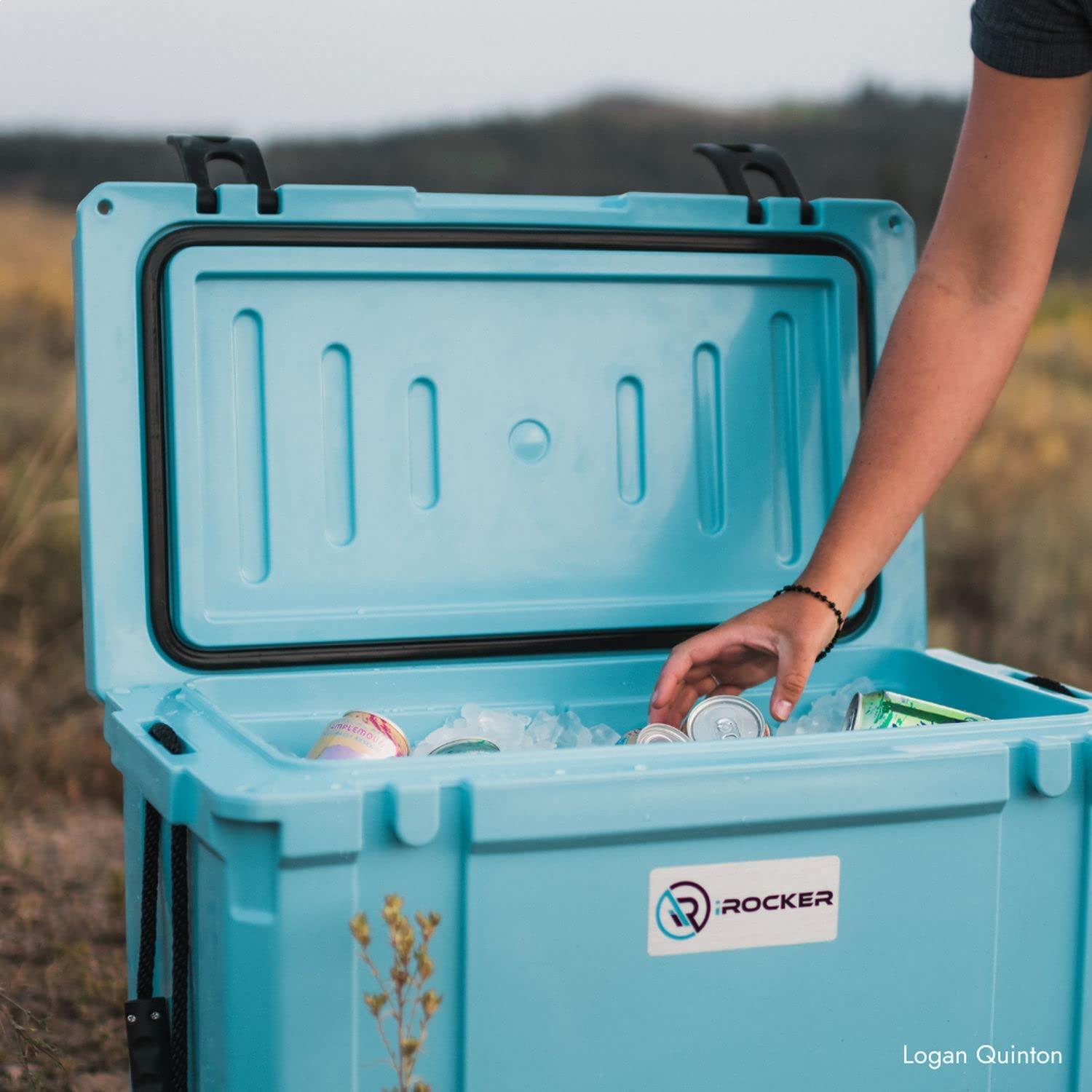 iROCKER iROCKER 45L Roto-Molded Hard Cooler, Heavy Duty Ice Box Equipped with Quick Drain Water Release Valve, 26\" x W 15\" x H 16\", Cooler Gray